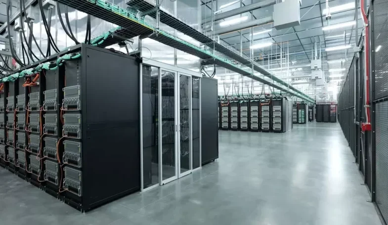 GPU server racks inside a data-center facility
