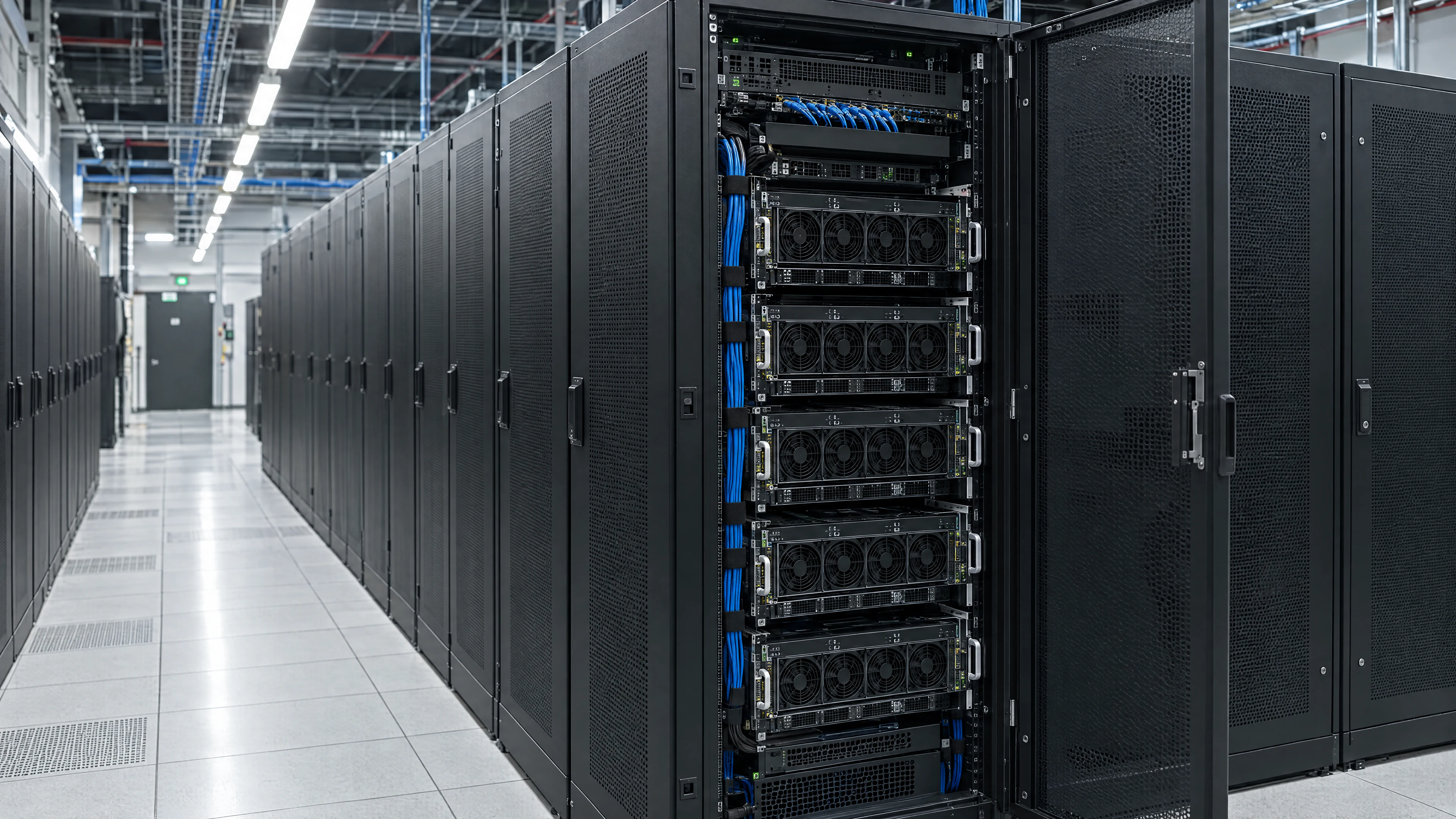 GPU server racks inside a data-center facility