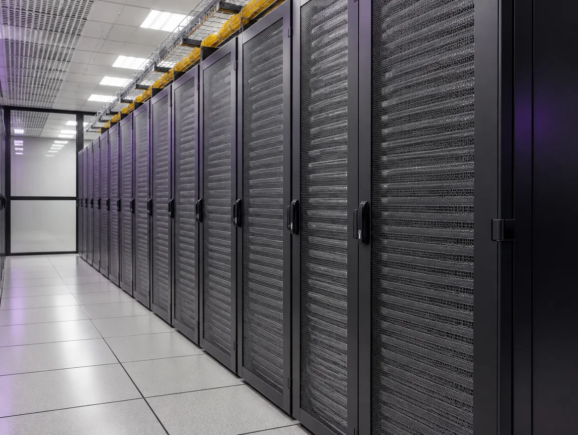 GPU server racks inside a data-center facility